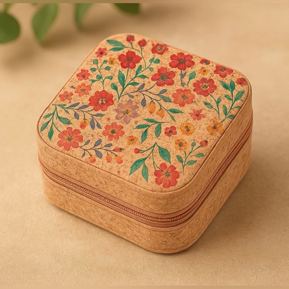 Floral Jewelry Travel Case - Portable Jewelry Organizer Box with Zipper Closure